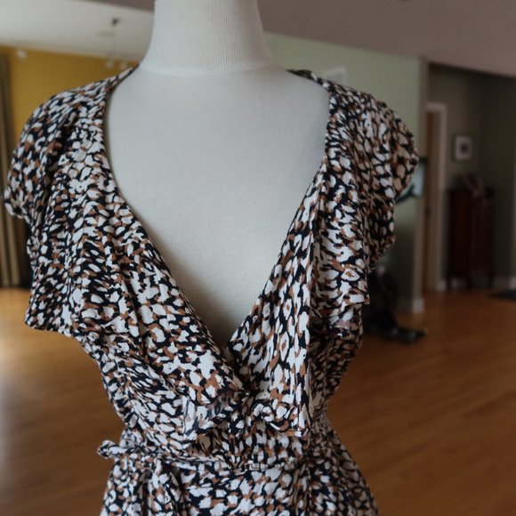 Free People French Quarter mini wrap ruffled wrap dress $128 in jet combo size L - Picture 5 of 16